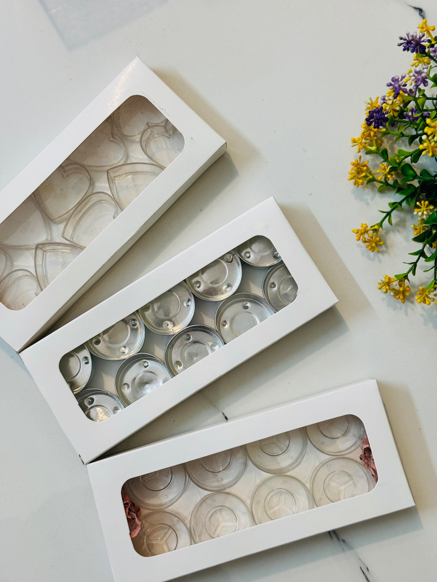 White Tealight Paper Box | T-light paper box | 180x87x18 MM | Kaju Katli Box | Daisy Candle Box