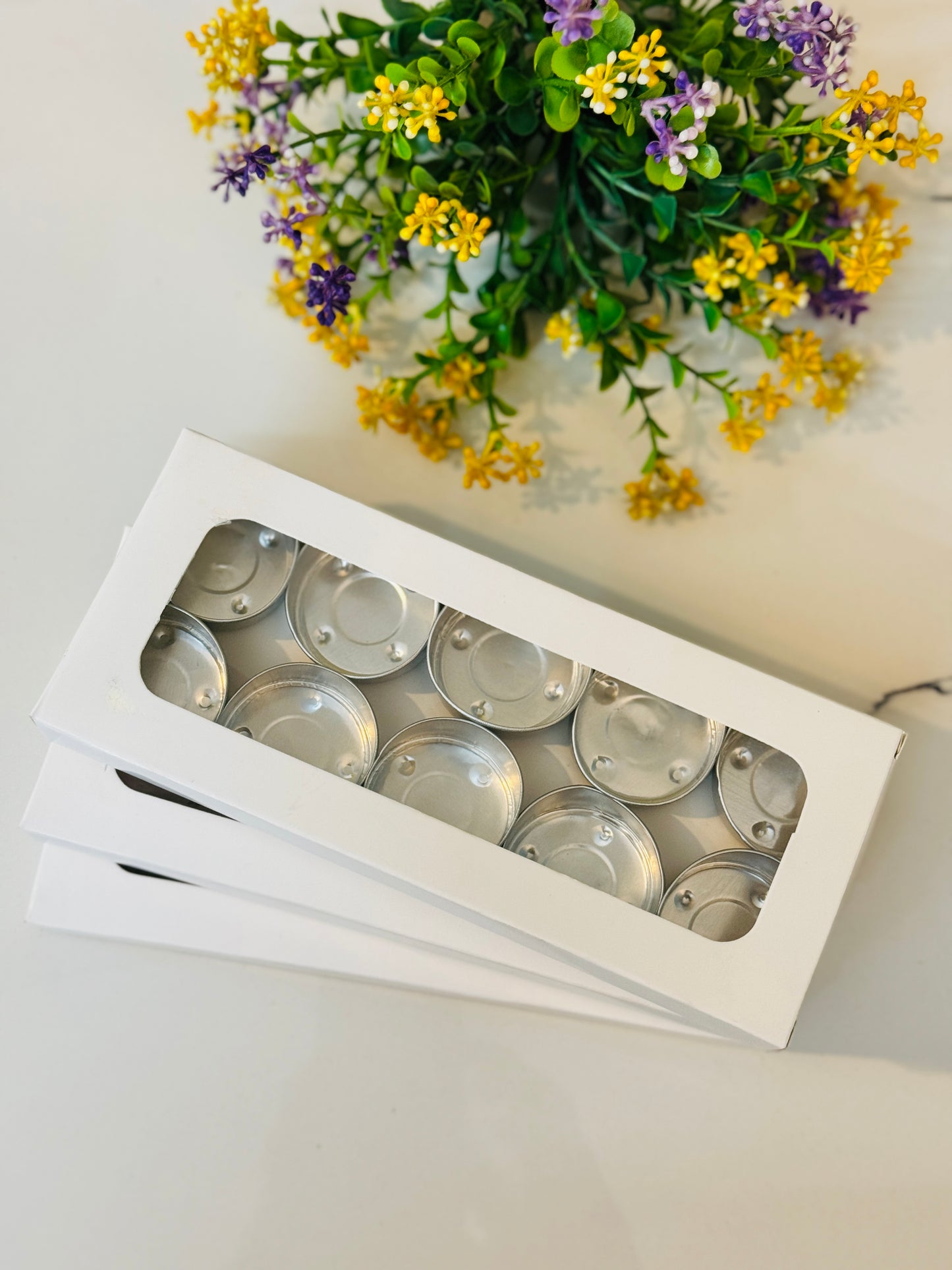 White Tealight Paper Box | T-light paper box | 180x87x18 MM | Kaju Katli Box | Daisy Candle Box