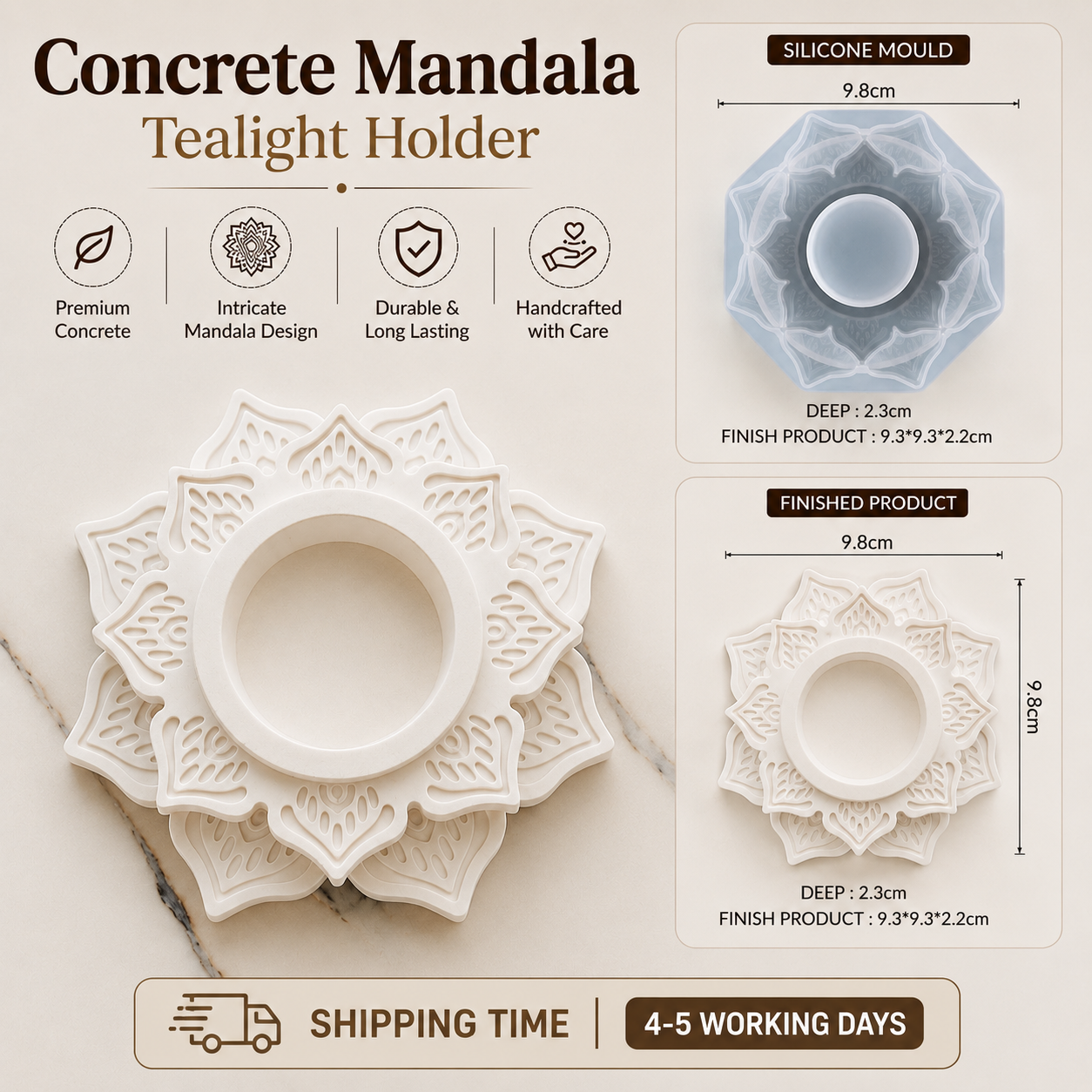 Mandala Concrete T-Light Holder