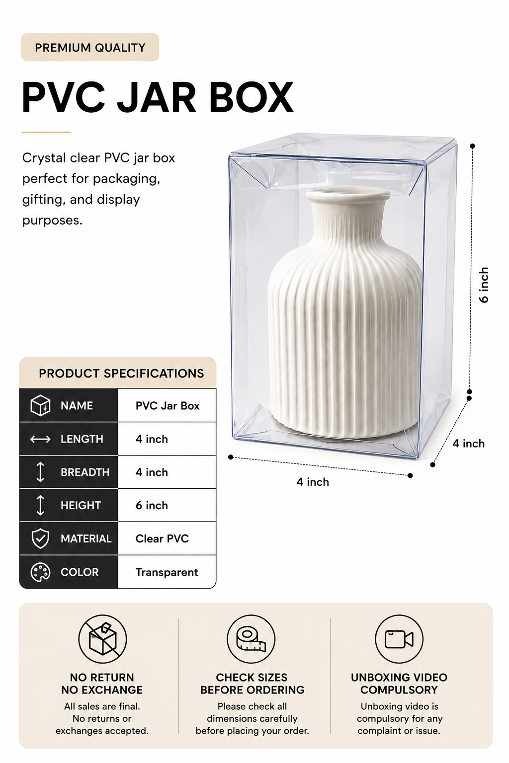 4x4x6 inch PVC Box | Bouquet Candle Box