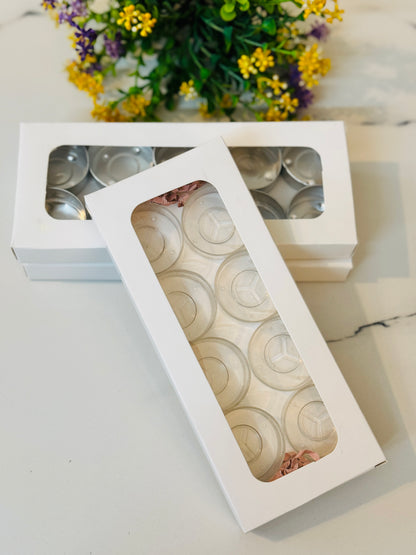 White Tealight Paper Box | T-light paper box | 180x87x18 MM | Kaju Katli Box | Daisy Candle Box