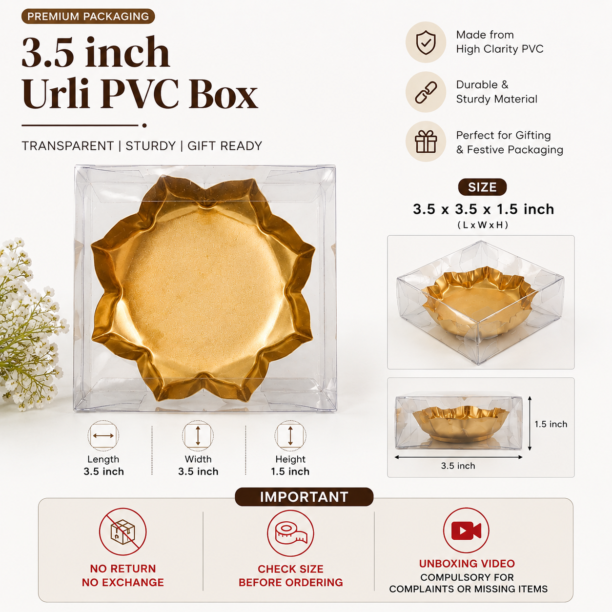 3.5 inch Urli PVC Box | 3.5x3.5x1.5 inch
