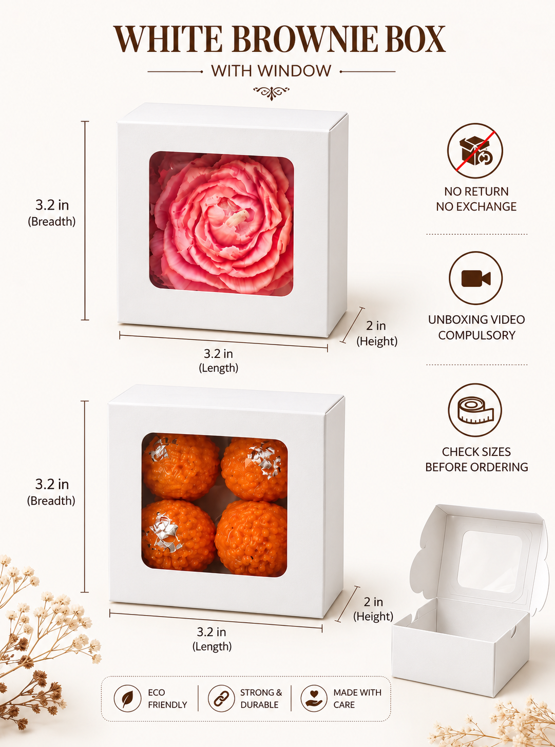 Peony Candle Box | 4 Ladoo Box | Brownie Box | 3.5x3.5x1.75 inch