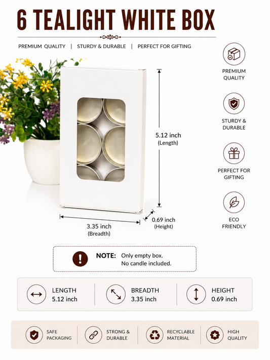 6 pc T-Light Box | White Tealight Box | 6 pcs White Tlight Box | 5.12×3.35×0.69 inches
