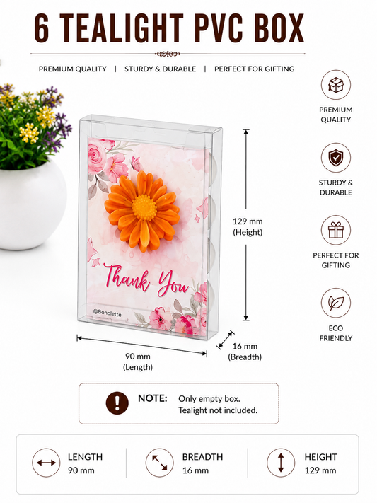 6 Pcs Tealight Pvc Box | Pvc Tlight box| 90x16x129 mm