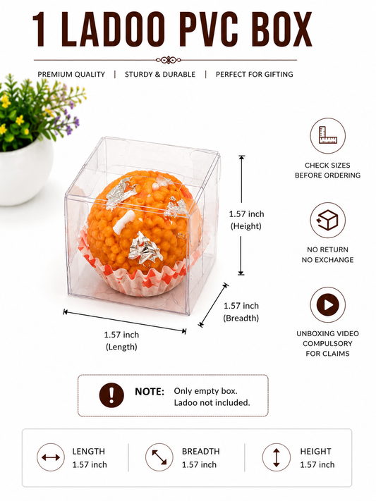 PVC Box 1: Ladoo PVC Box | Mini Bubble candle box | 1.57x1.57x1.57 Inch | Empty Box