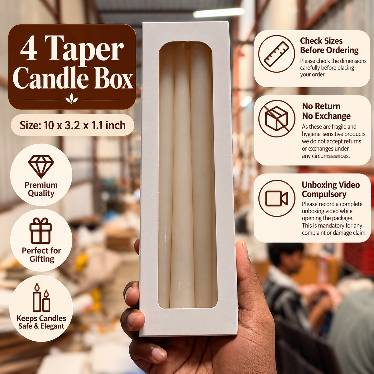 4 Taper Candle Box | 10x3.2x1.1 inch