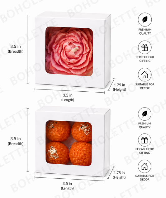 Peony Candle Box | 4 Ladoo Box | Brownie Box | 3.5x3.5x1.75 inch