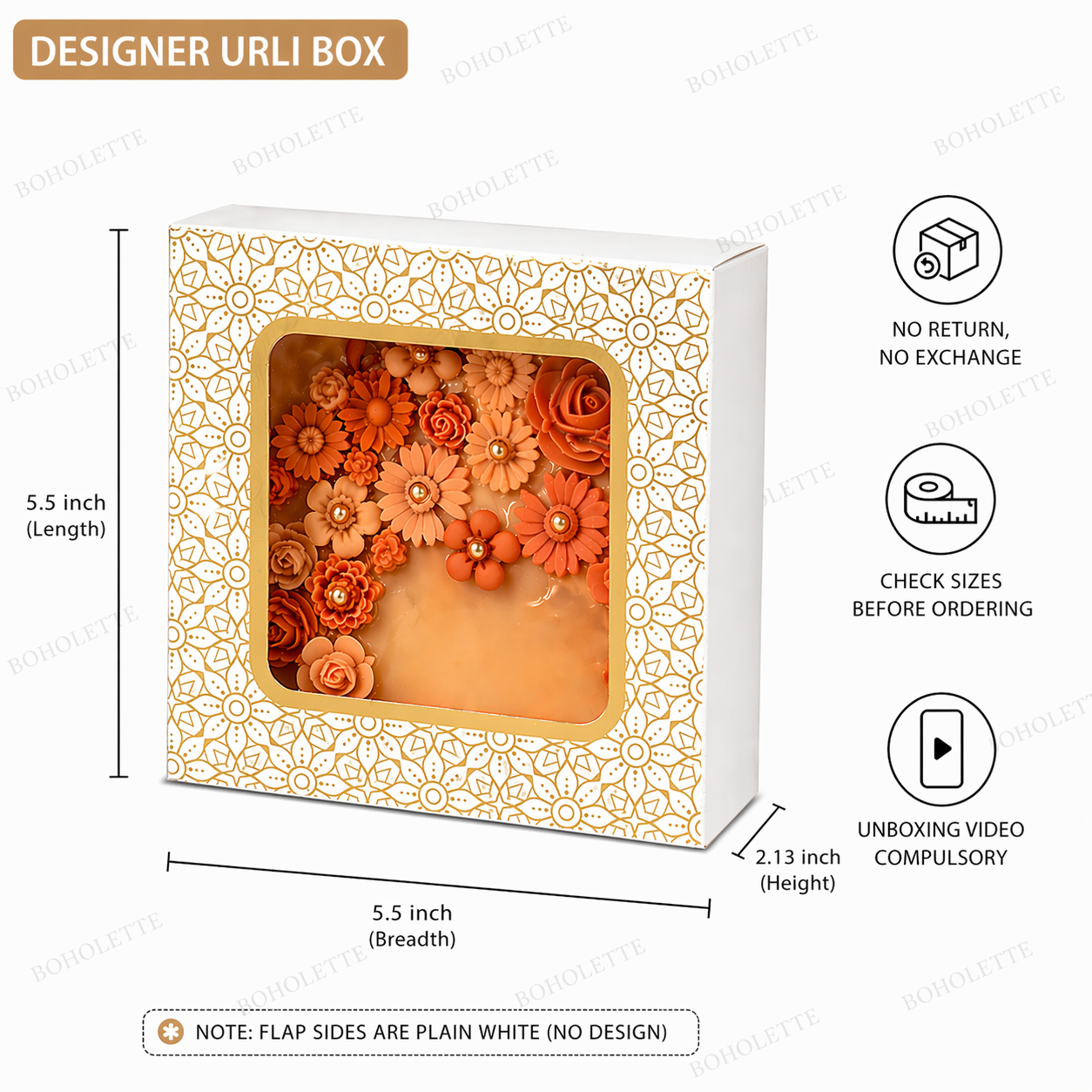 5.5 inch lotus Urli box | 5 inch Hammered Urli Box | 5.5x5.5x2.13 inch
