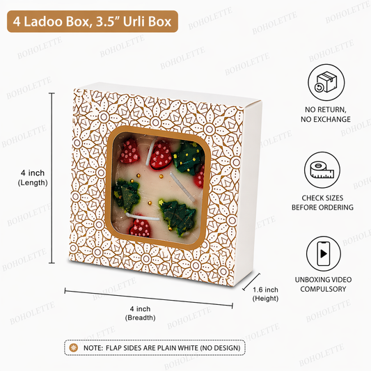 4 in 1 white paper box | 4 ladoo candle white box | 3.5 inch Urli white box | 4x4x1.6 inch
