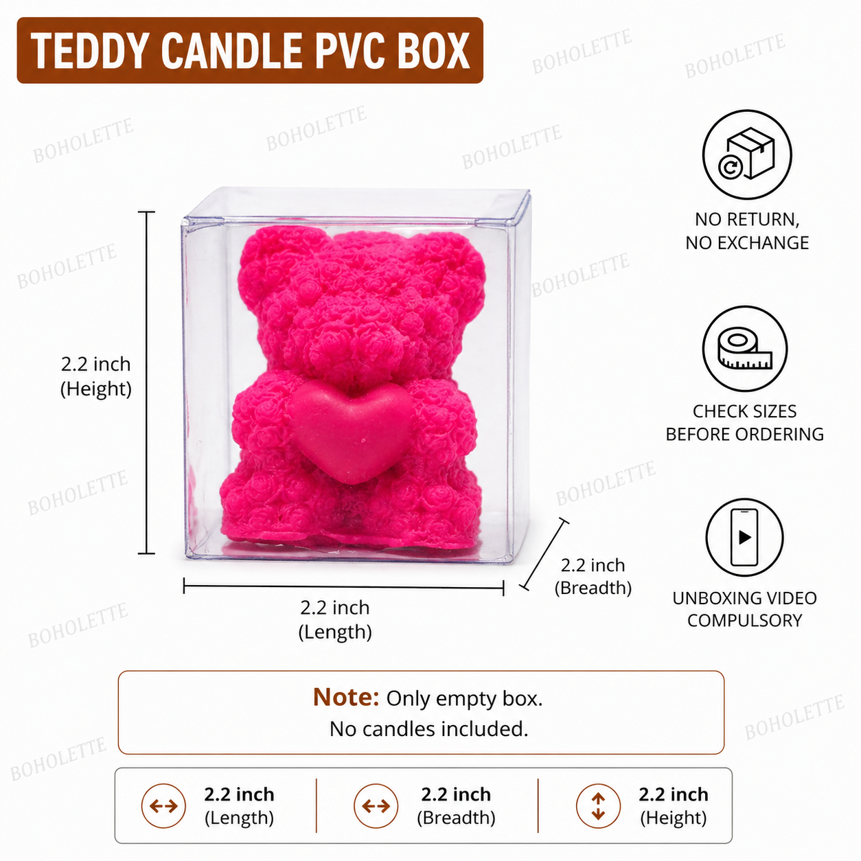 2.2x2.2x2.2 inch | Teddy Candle Pvc Box