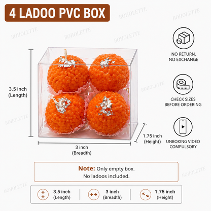 Peony PVC Box | 4 Ladoo PVC Box| 3x3x1.57 inch