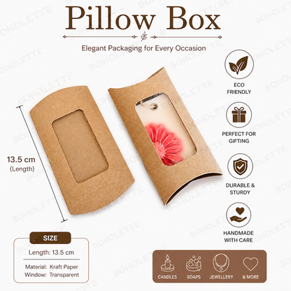 New Pillow Box | Wax Sachet Box | 13.5 cm length | Brown Box