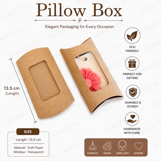 New Pillow Box | Wax Sachet Box | 13.5 cm length | Brown Box